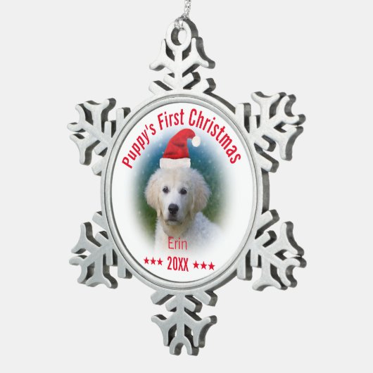 子犬の初めてのクリスマス |犬名 スノーフレークピューターオーナメント (右)