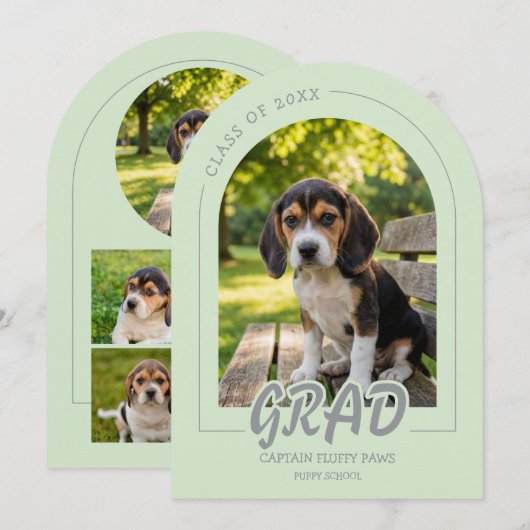 子犬の卒業ペット写真招待状 カード ミント (正面/裏面)