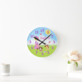 子犬の城ピンクと紫の丸い時計 ラウンド壁時計 (ホーム)