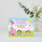 子犬の城 ピンクの誕生日パーティーのポストカード ポストカード (スタンド正面)