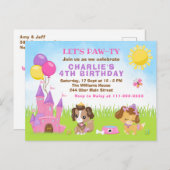 子犬の城 ピンクの誕生日パーティーのポストカード ポストカード (正面/裏面)