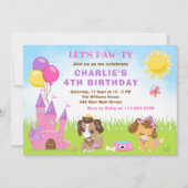 子犬の城 ピンクの誕生日パーティー招待状 招待状 (正面)