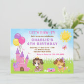 子犬の城 ピンクの誕生日パーティー招待状 招待状 (スタンド正面)