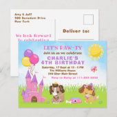 子犬の城 ピンクの誕生日パーティー ポストカード (正面/裏面)