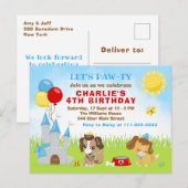 子犬の城 青い誕生日パーティーのポストカード ポストカード (正面/裏面)