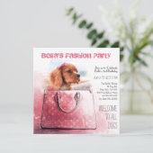 子犬の女の子誕生日水彩パーティー写真ペット 招待状 (スタンド正面)