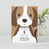 子犬の女の子/男の子の誕生日の招待。編集可能。 招待状 (スタンド正面)