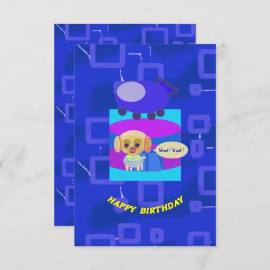 子犬の宇宙船の誕生日招待状 招待状 (正面/裏面)