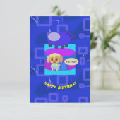 子犬の宇宙船誕生日パーティー招待状 招待状 (スタンド正面)