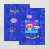 子犬の宇宙船誕生日パーティー招待状 招待状 (正面/裏面)