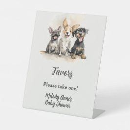 子犬の尾の男の子の赤ちゃんシャワーの好意 台座サイン