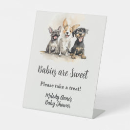 子犬の尾の男の子ベビーシャワートリート 台座サイン