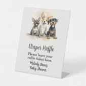 子犬の尾の男の赤ちゃんシャワーおむつラッフル 台座サイン (正面)