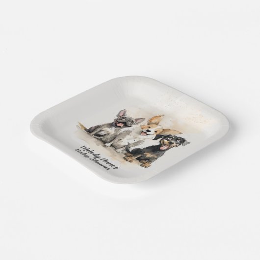 子犬の尾の男の赤ちゃんベビーシャワー ペーパープレート (傾斜あり)