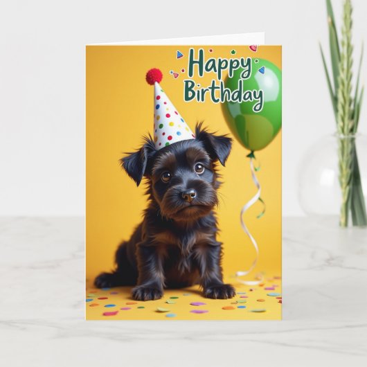 子犬の帽子の誕生日カード カード (正面)