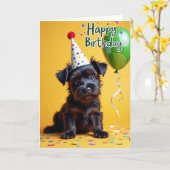 子犬の帽子の誕生日カード カード (黄色い花)