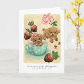 子犬の恋のバレンタイン カード (黄色い花)