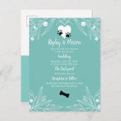子犬の恋 犬の結婚式 インビテーションポストカード (正面/裏面)