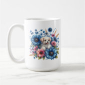 子犬の愛といろどりの花 マグカップ (左)