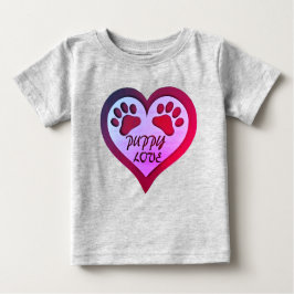 子犬の愛のハートと手のプリント ベビーTシャツ