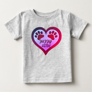 子犬の愛のハートと手のプリント ベビーTシャツ