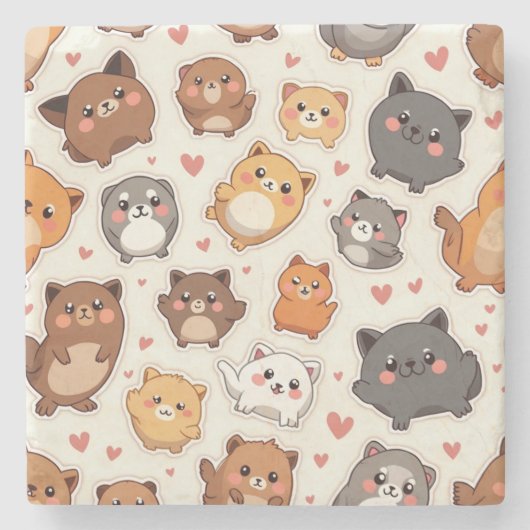 子犬の愛の枕 ストーンコースター (正面)