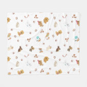 子犬の愛らしい無限パターン | 遊び心のある犬と足跡 フリースブランケット (正面(横))