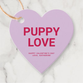 子犬の愛パープルハートおもしろいかわいいバレンタインデー フェイバータグ