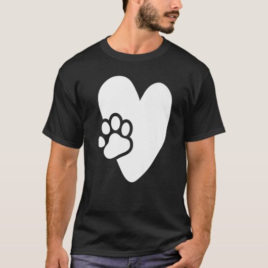 子犬の愛好家のためのポーペットデザイン付きハート Tシャツ (正面)