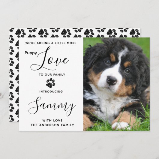 子犬の愛新しいペット犬の発表 招待状 (正面/裏面)