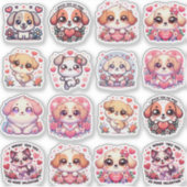 子犬の愛：かわいいバレンタインデスティッカー シール (正面)
