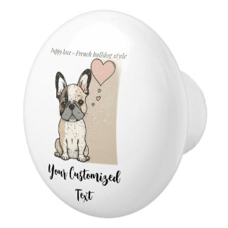 子犬の愛 – フランスのブルドッグスタイルTシャツ セラミックノブ
