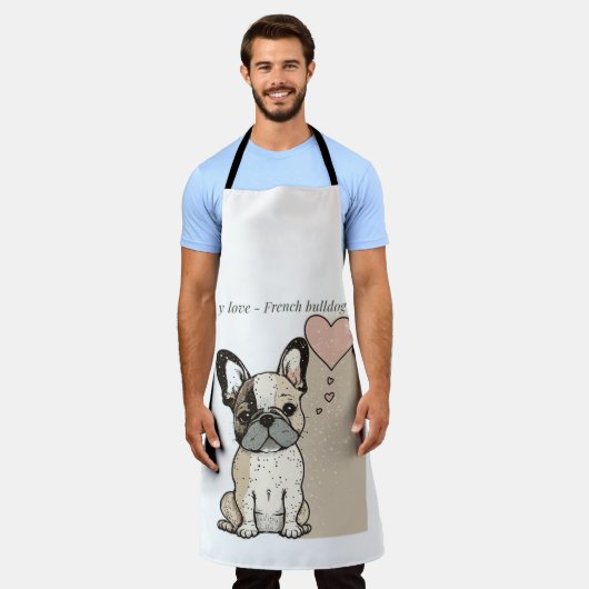 子犬の愛 – ブルドフランスのッグスタイル エプロン (着用した状態)