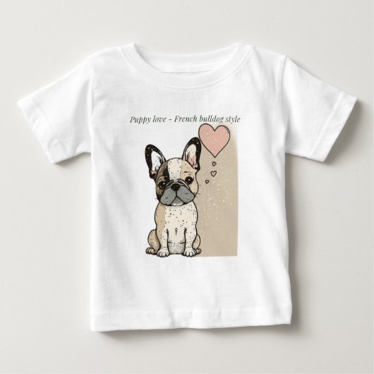 子犬の愛 – ブルドフランスのッグスタイル ベビーTシャツ (正面)