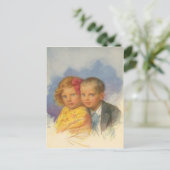 子犬の愛、ヴィンテージの子供、男の子と女の子のポートレート ポストカード (スタンド正面)