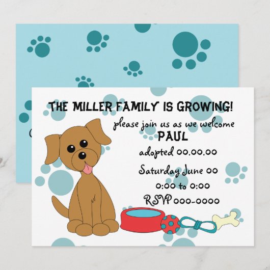子犬の採用お祝い! 招待状 (正面/裏面)