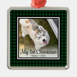 子犬の最初のクリスマス写真 メタルオーナメント