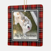 子犬の最初のクリスマス2枚の写真 セラミックオーナメント (左)