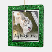 子犬の最初のクリスマス2枚の写真 セラミックオーナメント (左)