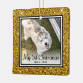 子犬の最初のクリスマス2枚の写真 セラミックオーナメント (左)