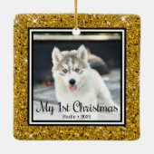 子犬の最初のクリスマス2枚の写真 セラミックオーナメント (裏面)