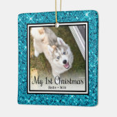 子犬の最初のクリスマス2枚の写真 セラミックオーナメント (左)