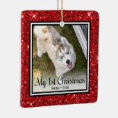 子犬の最初のクリスマス2枚の写真 セラミックオーナメント (右)