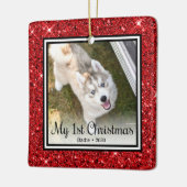 子犬の最初のクリスマス2枚の写真 セラミックオーナメント (左)