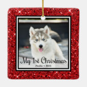 子犬の最初のクリスマス2枚の写真 セラミックオーナメント (裏面)