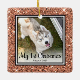 子犬の最初のクリスマス2枚の写真 セラミックオーナメント
