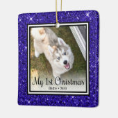 子犬の最初のクリスマス2枚の写真 セラミックオーナメント (左)