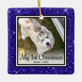 子犬の最初のクリスマス2枚の写真 セラミックオーナメント