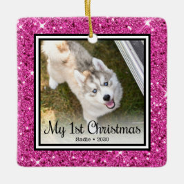 子犬の最初のクリスマス2枚の写真 セラミックオーナメント