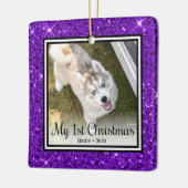 子犬の最初のクリスマス2枚の写真 セラミックオーナメント (左)
